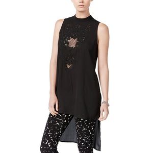 Bar III High-Low Fishnet-Trim Tunic Black / CB